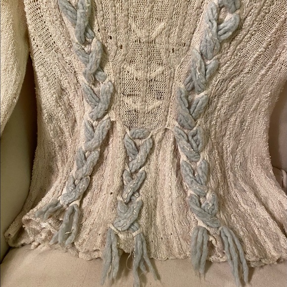 Anthropologie cream and blue braided cardigan sweater - Picture 11 of 13